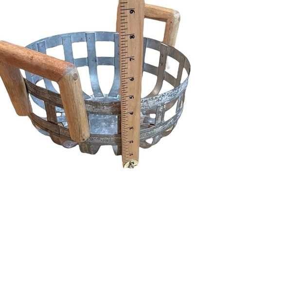 Washed Galvanized Metal Strip-Woven Look Basket withWooden Handles-Country - Picture 6 of 6